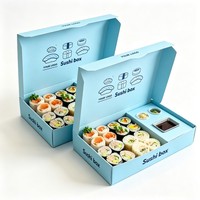Boîte à emporter écologique bleue pour boulangerie, emballage papier de luxe avec insert pour gâteau, beignets, biscuits et brownie