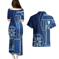 Nouvel ensemble de Puletasi Samoan assorti pour couple, motifs et styles samoans, robe à motifs samoans