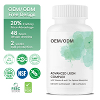 OEM/ODM Capsules d'énergie à absorption optimale de fer complexe et de vitamine C pour la santé sanguine des adultes, 60 par flacon, Marque privée