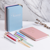 Carnet de notes spirale A5 rose en PU à couverture rigide, agenda quotidien, hebdomadaire et mensuel, personnalisable 2027-2028