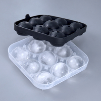 Moule à glaçons sphériques en silicone durable et flexible à 9 cavités, réutilisable et étanche, avec couvercle, pour whisky et cocktails