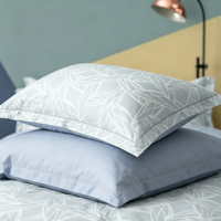 Parure de lit bleu clair à imprimé géométrique de feuilles, ensemble de housse de couette 4 pièces en microfibre douce avec taies d'oreiller pour la décoration de chambre à coucher