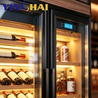 Refroidisseur à vin YINGHAI à double zone en acier inoxydable avec étagères en chêne et éclairage LED pour bar à domicile ou salon
