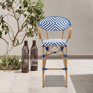Sillas de Bar Altas Modernas para Patio, de <span class=keywords><strong>Mimbre</strong></span>, para Exterior, de Aluminio, Azules y Blancas, Tejidas en Ratán - Product Image 1