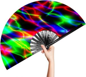 Customized Carved Angel <b>UV</b> <b>Light</b> Large Bamboo Folding Eco-Friendly Handmade Rave Hand Fan for Music Festival - Product Image 5