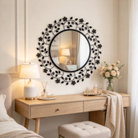 Miroir mural rond en métal avec couronne de feuilles, décoration botanique suspendue pour la décoration murale de style farmhouse, salon, entrée