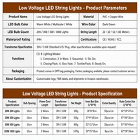 Guirnalda de Luces LED Impermeables IP44, 8 Modos, Regulables, Conectables, Bajo Voltaje, USB, Solares, para Exteriores, Navidad, Bodas, OEM, Personalizadas