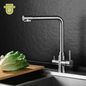 Filtre à eau Robinet de cuisine <span class=keywords><strong>Filtra</strong></span> par chaud et froid dans robinet d'évier à deux poignées 304 Sus Acier inoxydable Moderne par Surface noire Argent - Product Image 3