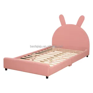 Pink Bunny Ears Kids Bed Cute Warm Single Crib Custom Size KD Baby Bed For Bedroom Kids Room