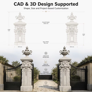 YOUFINE Coppia di Pali per Cancello in Granito Classico con Capitello a Voluta e Urna Grande per Ingresso di Villa e Decorazione Formale del Giardino - Product Image 2