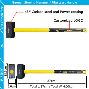 NSTF803000 Tête de traitement thermique Heavy Duty Sledgehammer 3KG Type allemand Stoning Hammer 3000G Avec manche en fibre de verre Long - Product Image 5