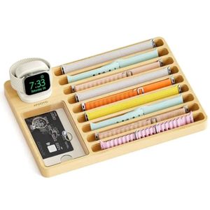 Boîte de rangement pour bracelet de montre en bambou avec support, organisateur de bureau pour bracelets et cartes Apple Watch, design en bois massif - Product Image 1