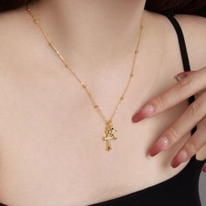 Dylam Luxurious Fine Jewelry Sterling Silver Rhodium 18K Gold Plating Religious 5A Zirconia Double <b>Cross</b> Pendant Necklace - Product Image 6