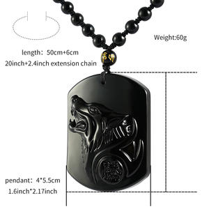 Obsidian-colgante de tótem de lobo para hombre y mujer, colgante de jade seguro, colgante con personalidad - Product Image 2