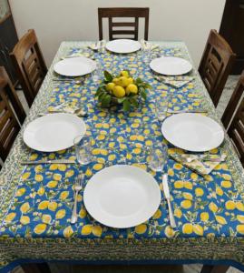 Blue Lemon Printed <b>Tablecloth</b> Cotton Dining Table Cover Kitchen Decor <b>Washable</b> Table Linen Home Dining Setup - Product Image 3