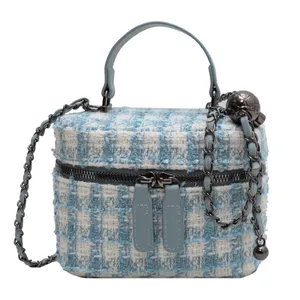 Guangzhou Factory Mode Einfache Schulter Eimer tasche Frauen Kette Cute Messenger Plaid Box Bag