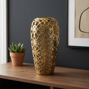 Handmade Metal Wedding <b>Vase</b> Tall Luxury Durable Light Weight Golden Plating Traditional Design Living Room Centrepiece Interior - Product Image 2
