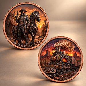 Médaillon <span class=keywords><strong>Western</strong></span> Cowboy 2026, double face, avec relief de train à vapeur, plaqué fer, dans un boîtier en acrylique - Product Image 1