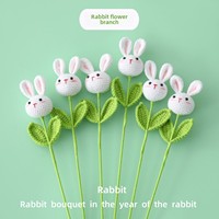 Buket kelinci wol buatan tangan kualitas tinggi dengan cabang bunga Tahun produk jadi lucu terinspirasi kelinci