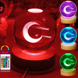 Lampe boule de cristal de 8cm avec dinosaure gravé au laser 3D <span class=keywords><strong>16</strong></span> couleurs et télécommande Veilleuse de style Feng Shui avec base en bois - Product Image 6