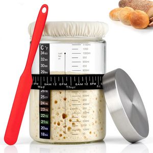 Beginner <b>Baking</b> Tool Kitchen Sourdough Supplies Clear Airtight Eco-Friendly Silicone Glass Jar Fermentation Starter <b>Kit</b> Lid - Product Image 1