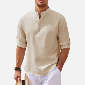 Chemise à manches longues en coton et polyester pour <span class=keywords><strong>homme</strong></span>, best-seller 2025, pour le printemps et l'été, respirante, <span class=keywords><strong>col</strong></span> montant, couleur unie, décontractée - Product Image 3