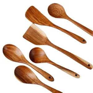 Küchenutensilien Akazien-Mangium-Holz Kochen Küchenutensilien-Set Werkzeug 6 Stück mit Halterung zum Kochen