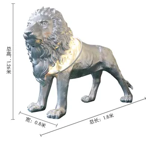 실내 거대한 고급 야생 동물 장식 사자 모양 동상 표준 램프 바닥 램프 빌라 호텔 체육관 장식