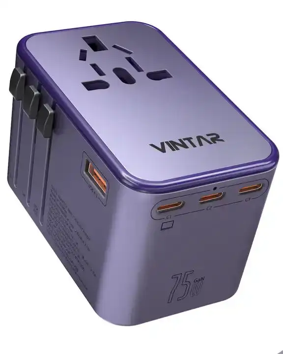 VINTAR Worldwide 75W GaN All in 1Travel Adapter 4USB International Universal Adapter Plug Converter for Travel
