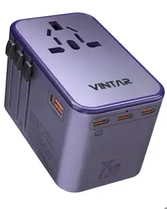 VINTAR Worldwide 75W GaN Tudo em 1 Adaptador De Viagem 4USB Internacional Universal Plug Adapter Converter para Viagens