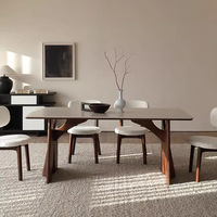 Ensemble de table à manger moderne en bois naturel et dalle de pierre, résistant à l'eau et aux taches, table à manger de salon pour 4 personnes