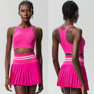 Gran oferta de camiseta sin mangas de dos piezas de talla grande para mujer, ropa activa para gimnasio, ropa sin mangas con falda de tenis, LICRA/nailon de secado rápido - Product Image 2