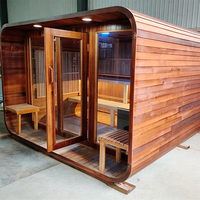 Sauna extérieur compact moderne, alimenté électriquement, design en forme de cube, pour jardin, loisirs, usage résidentiel à long terme, bien-être
