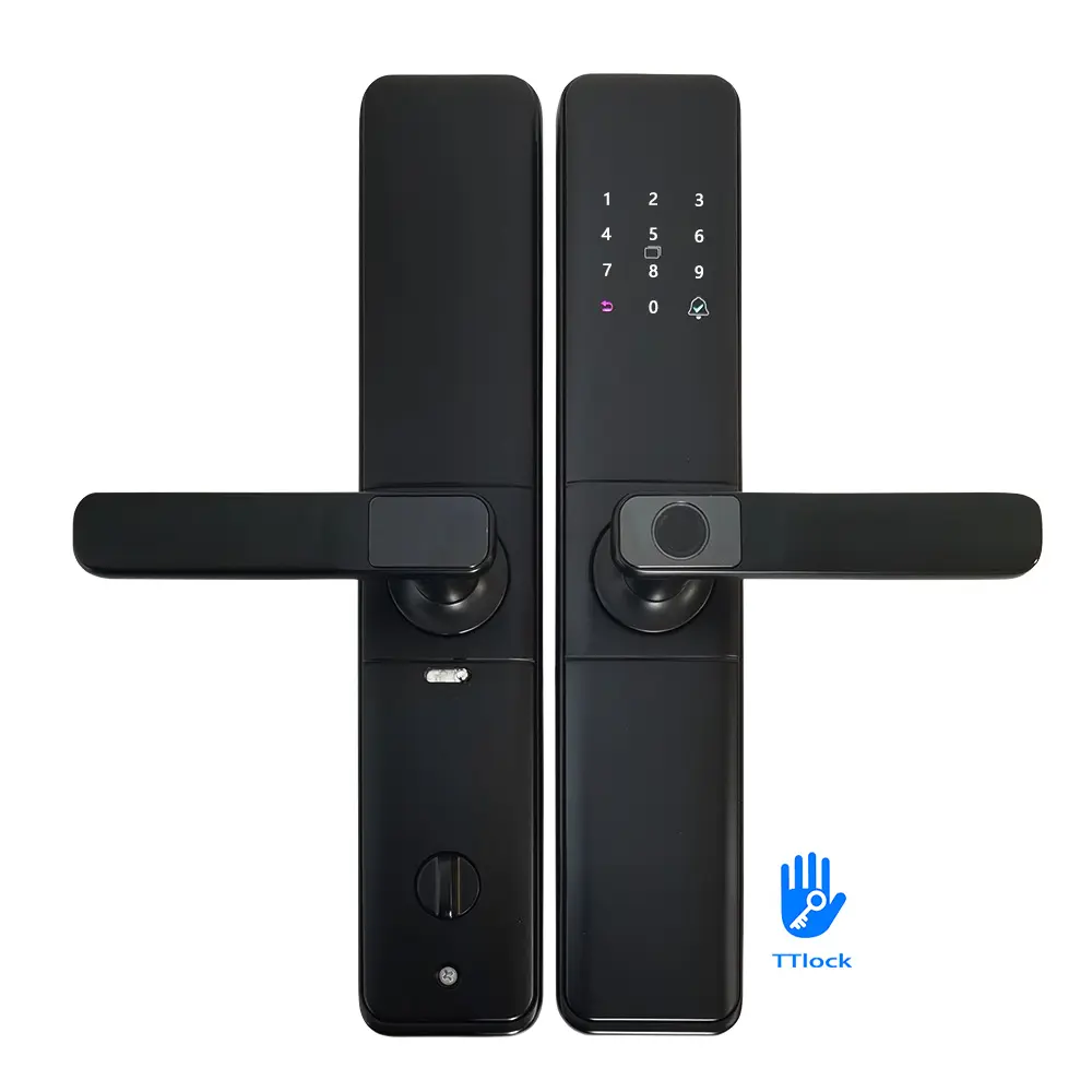 Cerradura de puerta de huella digital inteligente de alta calidad TTlock Ble Control remoto Cerradura de puerta de manija inteligente