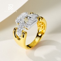 Bague chaîne cubaine vintage Rochime en argent sterling 925 plaqué or avec zircon cubique, bijoux pour femmes