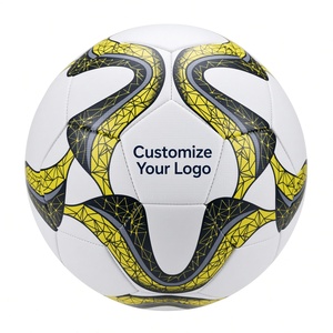 Ballon de football professionnel de taille 5 avec logo personnalisé, en PU durable, motif blanc, jaune et noir - Product Image 1