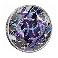 Médaille Ronde Géométrique Enchantante en Cuivre Fin 999 de 1 oz, Colorée, avec Motif Double Poisson et Carte des 12 Signes Astrologiques au Dos