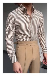 <span class=keywords><strong>Chemise</strong></span> Polo <span class=keywords><strong>Homme</strong></span> Rétro Élégante à Rayures Bulles <span class=keywords><strong>en</strong></span> <span class=keywords><strong>Coton</strong></span> Popeline <span class=keywords><strong>Gaze</strong></span>, Décontractée et Polyvalente, Anti-Boulochage - Product Image 6