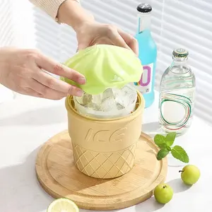 Portable Ice Cube Maker 2 in 1 Frozen Silicone Ice Bucket with Lid for Frozen Cocktail, Beverages