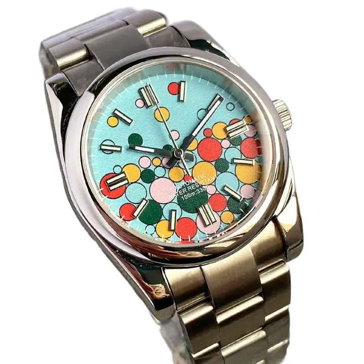 Orologio impermeabile meccanico a bolle colorate da uomo e da donna in acciaio inossidabile con movimento NH35 e vetro zaffiro