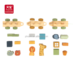 Bambini educazione prescolare cogintivo abbinamento giocattolo in legno animale accatastamento treno tirare lungo il treno di blocco - Product Image 4