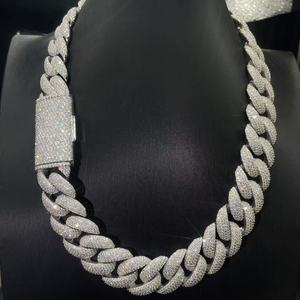 Collar de Hombre con Cadena Cubana de Plata S925 Chapada en Oro Rosa, con Moissanita Baguette, Joyería Hip Hop, Pasa la Prueba del Diamante GRA - Product Image 5