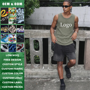 Camiseta sin mangas de tejido grueso con efecto desgastado y bajo sin rematar, transpirable, antiestática, estilo urbano, de alta calidad, con logotipo personalizado para hombre - Product Image 1