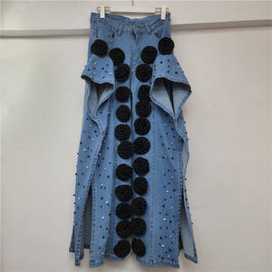 Nouveau pantalon en jean à jambes larges avec fleurs 3D faites à la main à lacets pour femmes Sehe Fashion - Product Image 1