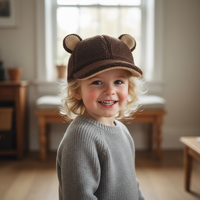Casquette de baseball douce et chaude pour tout-petits, marron beige, polaire, avec oreilles d'ours, motif animal mignon pour les jeux quotidiens en plein air