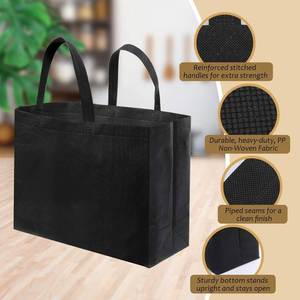 Cheap Supermarket Reusable Foldable Ultrasonic Tote Oversized <b>Black</b> Custom Shopping <b>Bags</b> 80 Gsm Non Woven - Product Image 2