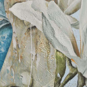 Dipinto a Olio Astratto con Texture Intensa, Ritratto Femminile con Fiore di Magnolia e Uccello, <span class=keywords><strong>Arte</strong></span> Murale 3D su Tela - Product Image 5