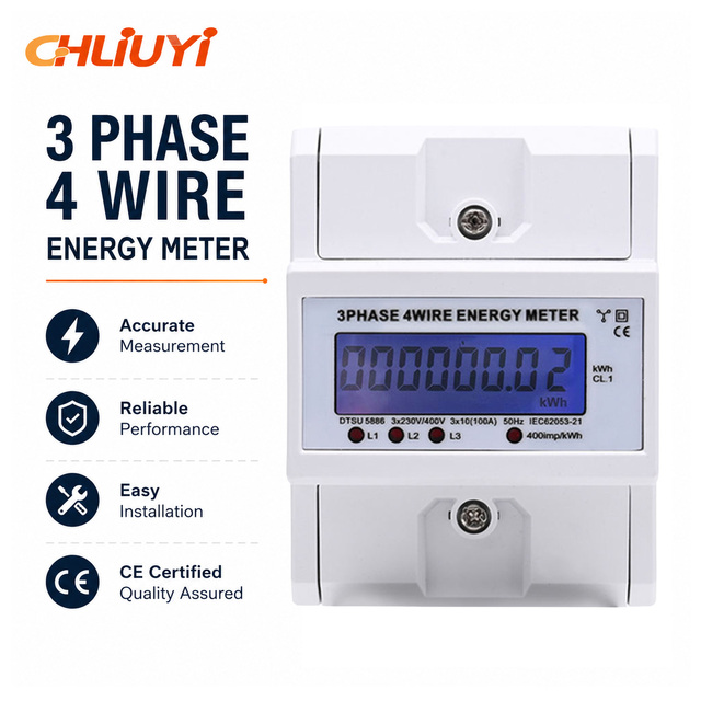 Smart Home Three-phase Four Wire Electricity Meter LCD Display Track Type Energy Consumption Monitoring Meter Can Be Customized