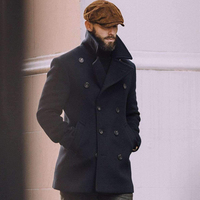 Manteau long en laine double boutonnage sur mesure de haute qualité pour homme, bleu marine, doublure satinée, épais, veste d'hiver vintage premium