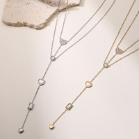 Collier en acier inoxydable plaqué sous vide avec pendentif cœur double couche, chaîne lariat superposée pour femme, bijoux de mode